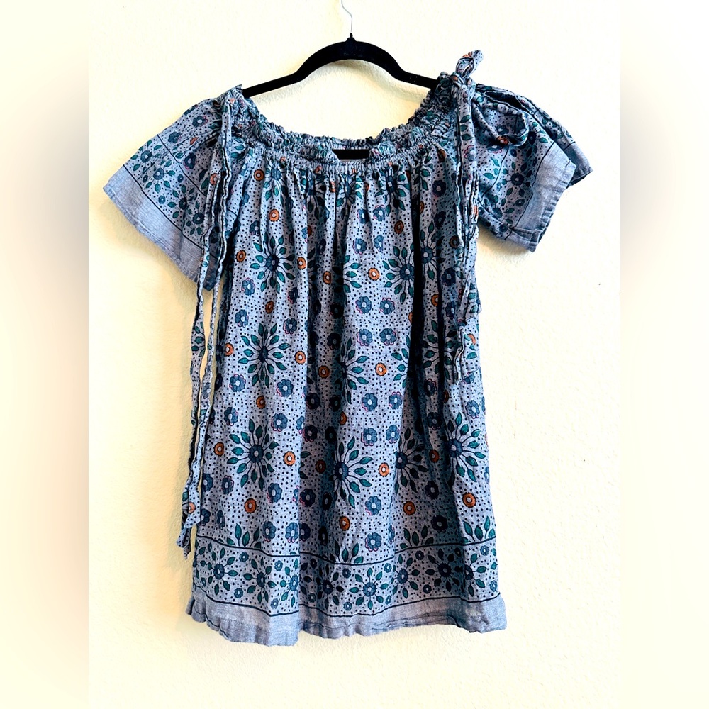 NWOT Ann Taylor Loft Chambray Floral Print Off Shoulder Blouse Top Size XS